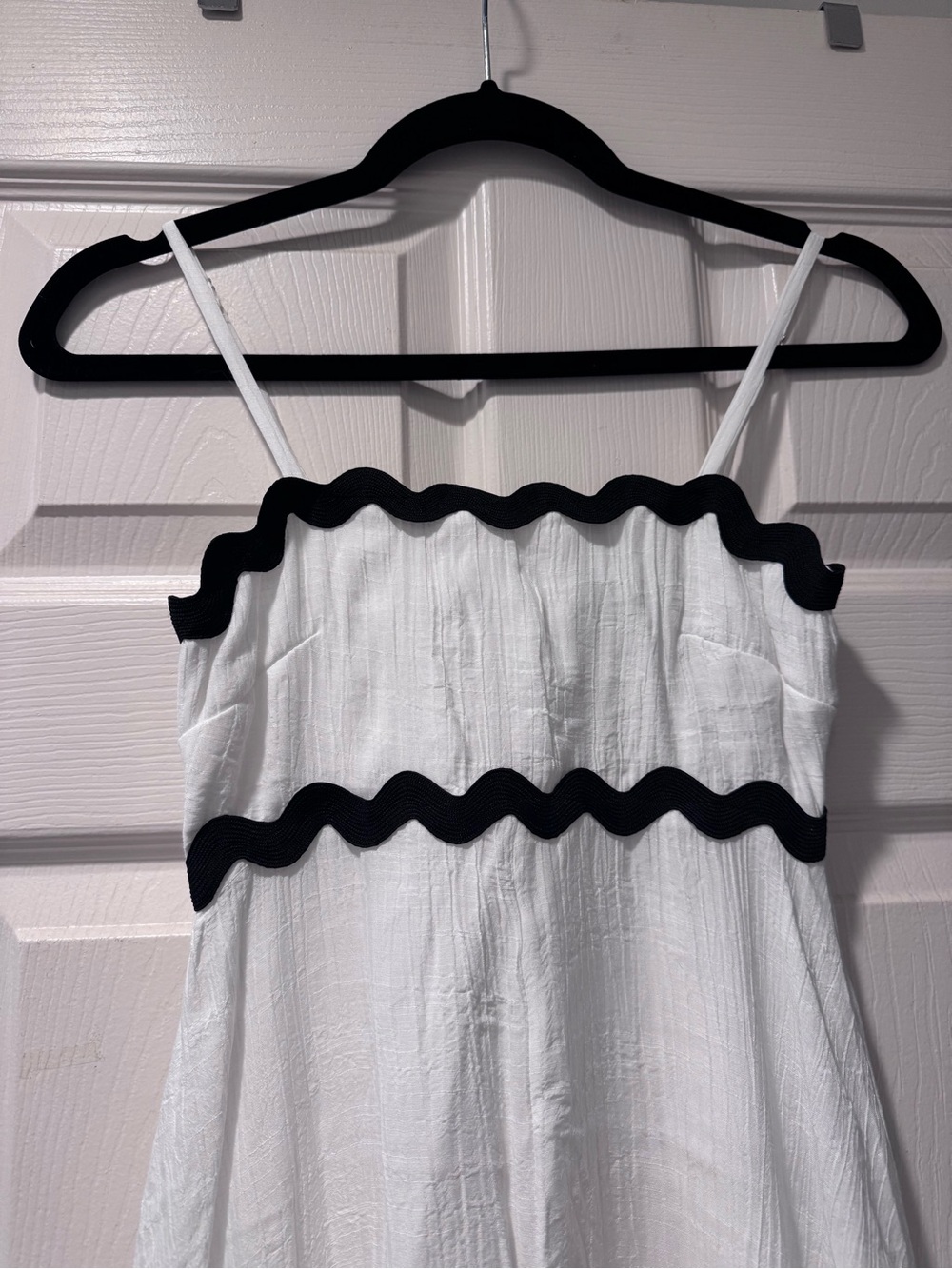Princess Polly White Spaghetti Strap Maxi Dress with Black Wave Trim